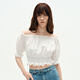 Fabrique桑蠶絲棉刺繡褶飾一字肩短上衣夏季 白色 S