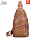 袋鼠真皮男包胸包軟皮男士防水單肩包斜挎包韓版斜肩跨包斜背包挎肩包 款式二黃色