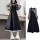 小野七天赫本風(fēng)連衣裙女2025春季法式復古設計感小眾氣質(zhì)拼接長(cháng)裙子 黑色連衣裙套裝 S