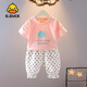 G.DUCK KIDS小黃鴨女童夏季純棉短袖長(zhǎng)褲套裝嬰幼兒衣服寶寶洋氣t恤防蚊褲子 粉色套裝【一棵樹(shù)】 90 cm