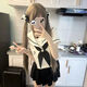 歐維沃可愛軟妹柴呼呼jk小熊貓制服水手服上衣高腰日系兩件套百褶裙套裝 單黑色百褶裙 XS