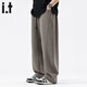 :CHOCOOLATE it重磅休閑衛褲男士秋冬季加絨新款直筒寬松運動(dòng)長(cháng)褲 深灰色 【官方正品】 2XL 【建議150斤-180斤】