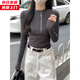 槿城設計感半拉鏈正肩長(cháng)袖t恤女春秋辣妹緊身內搭打底衫高腰短款上衣 深灰色6355 M