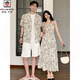 AEMAPE小眾設計情侶裝夏季2025新款韓版短袖T恤碎花連衣裙法式一裙一衣 男襯衫 均碼 XL