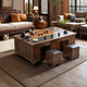 紫桐家居（Z-Tong Furniture）巖板功夫茶幾客廳家用帶燒水多功能一體嵌入式茶臺(tái)辦公室泡茶桌椅 胡桃色+實(shí)木茶盤 (茶具全套） 120*65【不銹鋼底部上水】