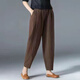 祺歌棉麻休閑褲女春夏薄款寬松顯瘦哈倫褲2025新款百搭高腰大碼九分褲 咖啡色 2XL 建議125-140斤