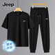 JEEP SPIRIT吉普運(yùn)動(dòng)套裝男士夏季冰絲透氣速干兩件套戶外休閑涼感短袖男褲