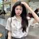 法舒琳白色襯衫女夏季設計感小眾小個(gè)子休閑短袖襯衣兔子刺繡polo領(lǐng)上衣 白色襯衣 M 建議100-115斤