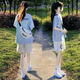 芭芙達妮少年感學(xué)生運動(dòng)套裝女2025夏新款寬松韓版短袖短褲休閑百搭兩件套 藍色上衣+白色短褲 L 【建議96-110斤】