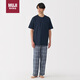無印良品（MUJI）雙層紗織 棉質(zhì)家居服套裝 深藏青色格紋  L 