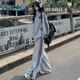 伊琦蕾（YIQILEI）美式炸街休閑運(yùn)動(dòng)服套裝女學(xué)生春秋寬松立領(lǐng)半拉鏈衛(wèi)衣褲兩件套 灰色上衣 灰色褲子【套裝】量 L 【建議105-120斤】