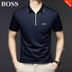BOSS【絲】夏季高檔男士Polo衫翻領(lǐng)商務(wù)短袖T恤寬松體恤上衣 深藍(lán) 3XL 56/3XL 【建議170-200斤】