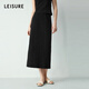 leisure三彩麗雪【褶皺肌理半裙】2025秋極簡(jiǎn)風(fēng)顯瘦直筒高腰半截裙女 漆黑色 XL