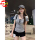DXOT灰色短袖正肩T恤女裝2025夏季甜辣妹修身軟糯短款白色打底衫上衣 灰色 M 建議 85-100斤