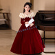 DOMIAMIAKIDS法式兒童禮服裙絲絨長(cháng)袖款小女孩生日公主裙主持人鋼琴演出服 酒紅色禮服【贈襯裙】 140 cm