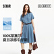 森馬（Semir）森柔牛仔|牛仔連衣裙女收腰翻領(lǐng)港風(fēng)2025夏季新款涼感中長(cháng)裙 牛仔藍灰88401 M 160/84A