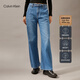 Calvin KleinJeans四季款女士舒適棉亞麻ck美式復古洗水系帶高腰闊腿牛仔褲 1A4-牛仔淺藍 28