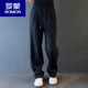 羅蒙（ROMON）新款純色休閑褲男士商務百搭闊腿堆堆褲時尚潮流高品質(zhì)痞帥直筒褲 黑色 XL 130-150斤