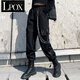 LPOX休閑褲女潮ins學(xué)生韓版寬松春秋百搭高腰顯瘦工裝褲子女 黑色[單褲] S _[建議65-90斤]