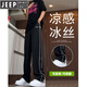 JEEP SPIRIT美式條紋速干冰絲褲男直筒青少年夏季薄款褲子加長(zhǎng)款白色運(yùn)動(dòng)衛(wèi)褲 黑色【兩條杠】 L 120-135斤