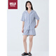 無(wú)印良品（MUJI）涼感雙層紗織 短袖睡衣套裝 女士 藏青色條紋  均碼 L-XL 