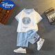 迪士尼（Disney）兒童漢服男童夏季短袖唐裝寶寶夏裝周歲禮服中國風套裝表演服棉麻 淺藍色 青龍漢服 120