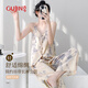 古今（GUJIN）夏季棉綢睡衣女士氣質(zhì)高級感薄款吊帶套裝時尚沙灘旅游度假可外穿