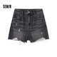 森馬（Semir）牛仔褲女寬松潮酷個(gè)性美式熱褲酷颯風(fēng)夏街頭毛邊短褲復古辣妹 牛仔水洗黑98201 29