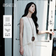 本澀 BSIEE2025夏季新款趙昭儀明星同款毛邊后系裝復(fù)古長袖圓領(lǐng)兩件套女 米黃色 S