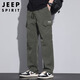 JEEP SPIRIT吉普工裝褲男士褲子男春夏季休閑褲男多口袋男褲 軍綠色 XL