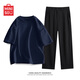 名創(chuàng  )優(yōu)品（MINISO）套裝男高中生夏季新款純棉短袖一套冰絲休閑褲青少年T恤九分褲子 【2件裝】藏青色+黑色 M 170 (體重100-120斤)