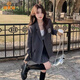 派吉鯊英倫學(xué)院風(fēng)寬松復古西裝外套女2025春秋韓版JK制服套裝女灰色套裝 灰色套裝  高品質(zhì) L 【建議100-115斤】