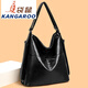 袋鼠（KANGAROO）品牌真皮女包女神節單肩斜挎包時(shí)尚大容量軟皮雙肩包手提托特包 黑色 收藏送零錢(qián)包