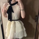 歐維沃法式連衣裙夏季2025新款公主蛋糕裙甜美系帶蕾絲蓬蓬娃娃裙子夏天 潮流韓版杏色 S