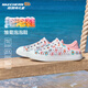 Skechers斯凱奇童鞋女童洞洞鞋沙灘鞋夏季一腳套印花透氣兒童涼鞋302114L 【雛菊】白色/粉紅色/WPK 33.5