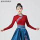 盛妙慈藏族舞蹈演出服裝女廣場舞大擺裙半身裙民族舞蹈服蒙古舞練習長裙 單件酒紅色上衣 3XL