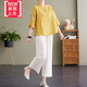 美博鳥(niǎo)（MEIBONIAO）【特價(jià)撿漏】高檔重磅棉麻上衣2024新款中老年媽媽裝套裝女夏裝老 黃色上衣+杏褲【高品質(zhì)】 XL 115-130斤