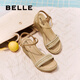百麗（Belle）度假風休閑涼鞋女2025夏新商場同款編織跛跟涼鞋D8T1DBL5 杏色 37 (235mm)