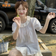 派吉鯊2025多巴胺韓版夏季新款上衣學(xué)院風(fēng)設(shè)計(jì)感花邊拼接娃娃領(lǐng)俏皮襯衫 藍(lán)色(店主) S 75-90