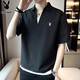 花花公子（PLAYBOY）短袖T恤男冰絲夏季男士潮流半袖衣服翻領polo打底衫 黑色 3XL 