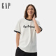 Gap男女裝2025夏季新款純棉撞色印花logo短袖T恤多色上衣729119 黑色 M (170/92A) 亞洲尺碼