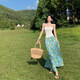 爾山集海邊度假風(fēng)套裝抽繩抹胸背心吊帶外穿上衣女夏季碎花半身裙兩件套 藍(lán)色碎花兩件套（抹胸+半裙） S