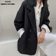 清池影（QINGCHIYING）咖色西裝外套女春秋季新款韓版寬松休閑時(shí)尚百搭雙排扣大碼上衣女 黑色 XL