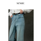 束皙常青丹寧 馬騮水洗有機棉美式直筒彈力九分牛仔褲女春 水磨藍   L