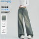 真維斯（JEANSWEST）牛仔褲女夏季高腰條紋寬松顯瘦女士直筒闊腿褲女條紋藍S