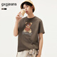 gxgjeans男裝 多色小熊圖案潮流時(shí)尚寬松圓領(lǐng)短袖T恤男 25夏新品 棕色 XL