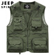 JEEP SPIRIT吉普工裝馬甲男士春夏季釣魚背心機能多口袋外套男裝 軍綠 2XL