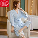 浪莎（LangSha）夏季薄款睡袍寬松華夫格男女浴衣美容院酒店浴袍情侶可外穿睡衣女 華夫格淺藍色女[長(cháng).袖] L 120-150斤 【24H速發(fā)】