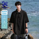 Wassup Sohot短袖T恤男夏季日系冰絲polo衫寬松休閑上衣男士 黑色 L