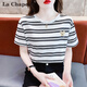 拉夏貝爾（La Chapelle）短袖t恤女裝2025年夏季新款條紋時尚寬松顯瘦洋氣上衣半袖小衫潮 白色 M 建議95-110斤